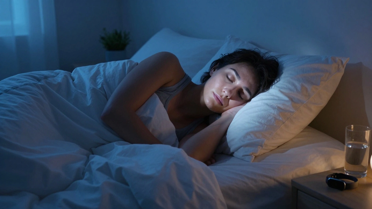 A person sleeping peacefully in a dimly lit room to represent physical recovery.