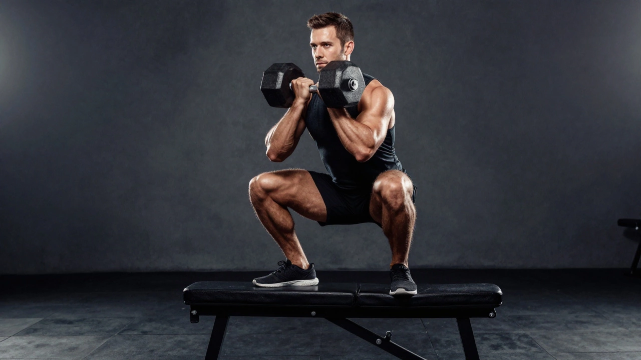 Athlete performing a weighted Bulgarian split squat in a professional gym
