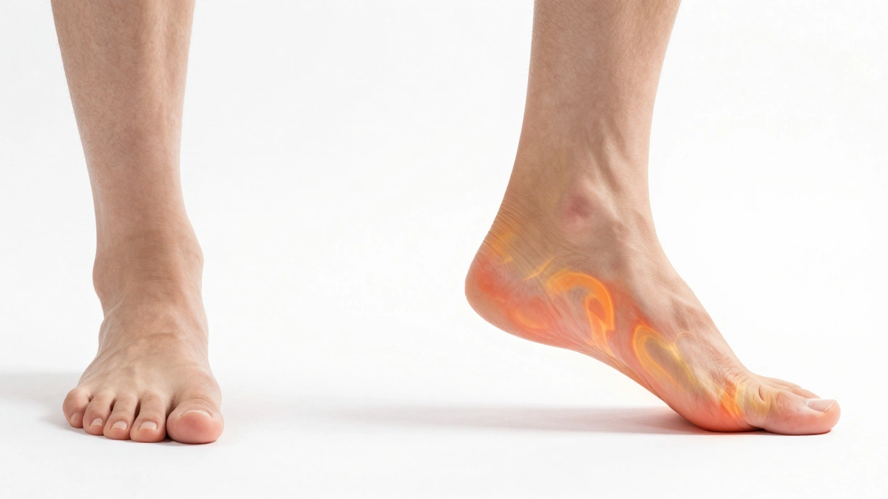 Comparison of a foot at rest versus a foot expanding during a running stride with a heat map.