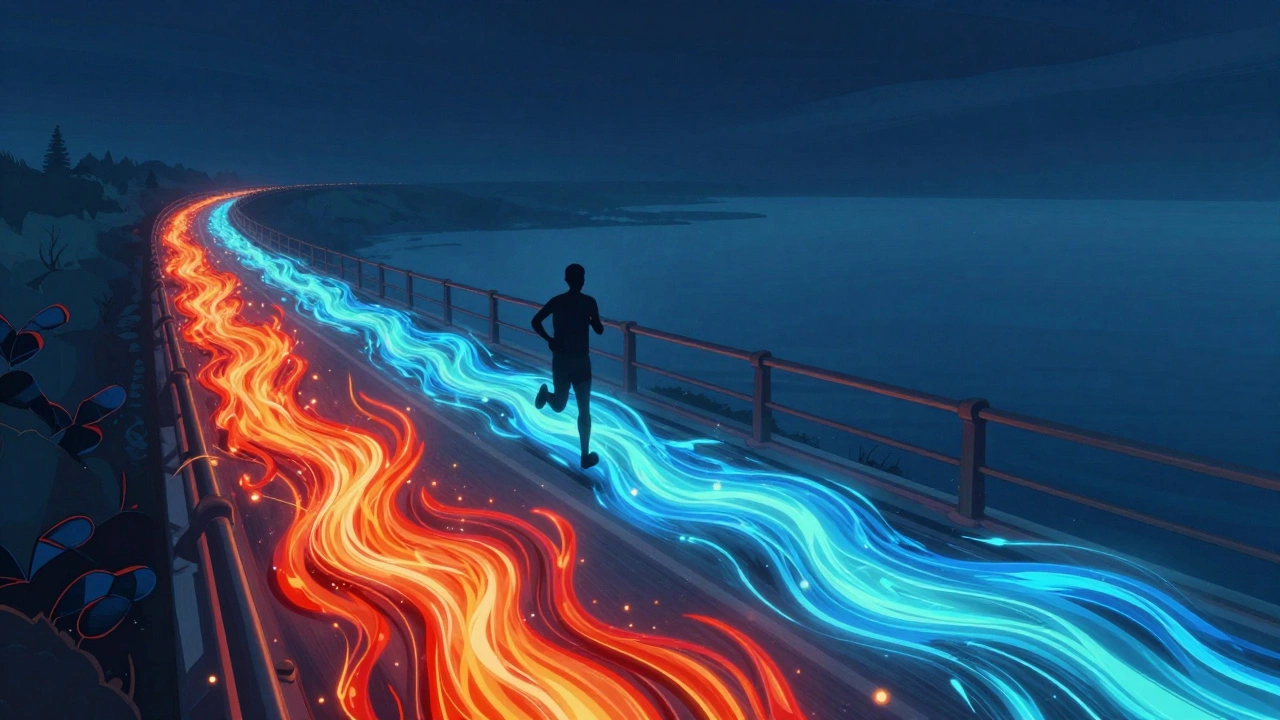 Conceptual illustration of the transition from high-intensity 10k running to steady endurance