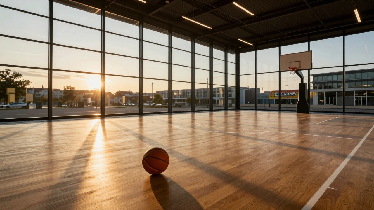 Empty modern basketball court at sunset symbolizing growth in emerging markets