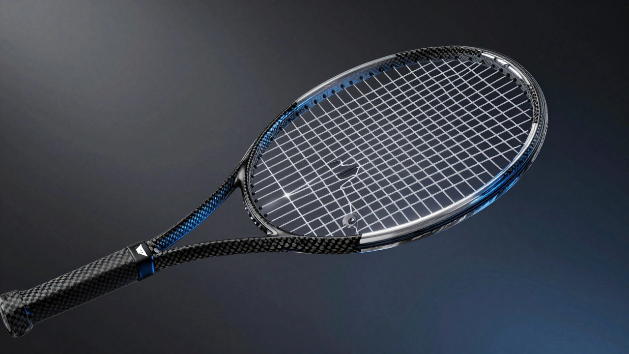 Transparent view of carbon fiber tennis racket internal structure