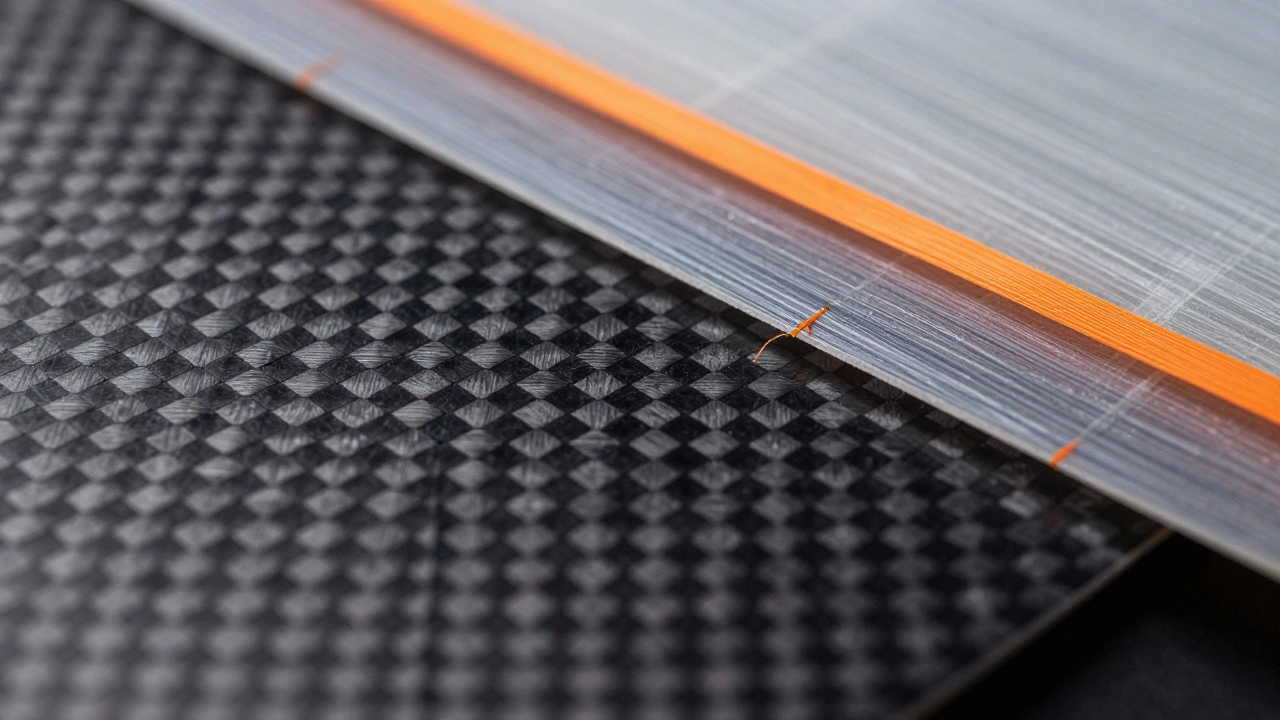 Close-up of carbon fiber, fiberglass, and Kevlar textures