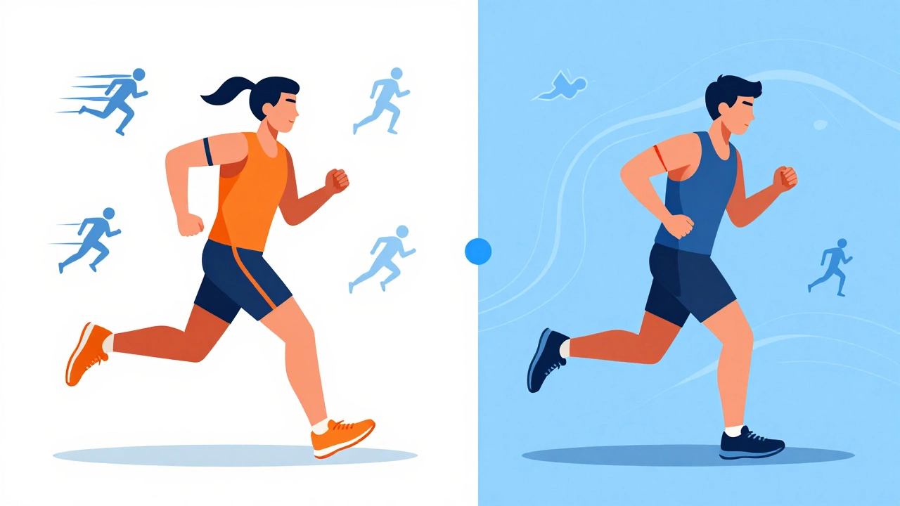 Illustration contrasting high-intensity and easy running training methods