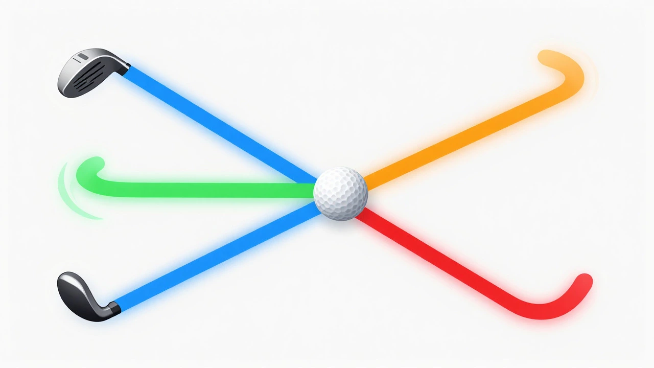 Illustration of golf ball flight paths including draws and fades