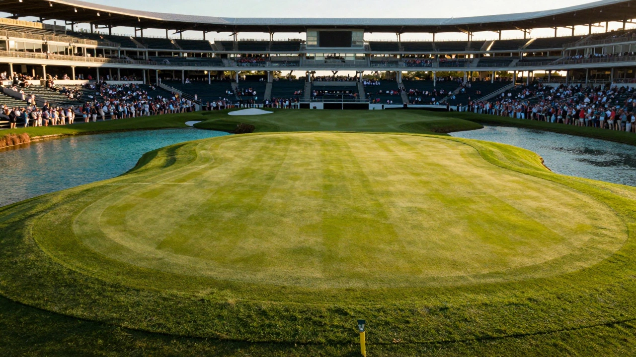 The famous 17th island green at TPC Sawgrass with stadium seating