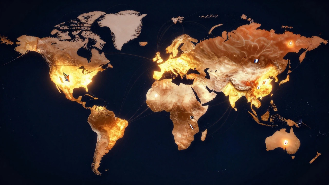 Glowing world map highlighting top rugby nations with radiant light