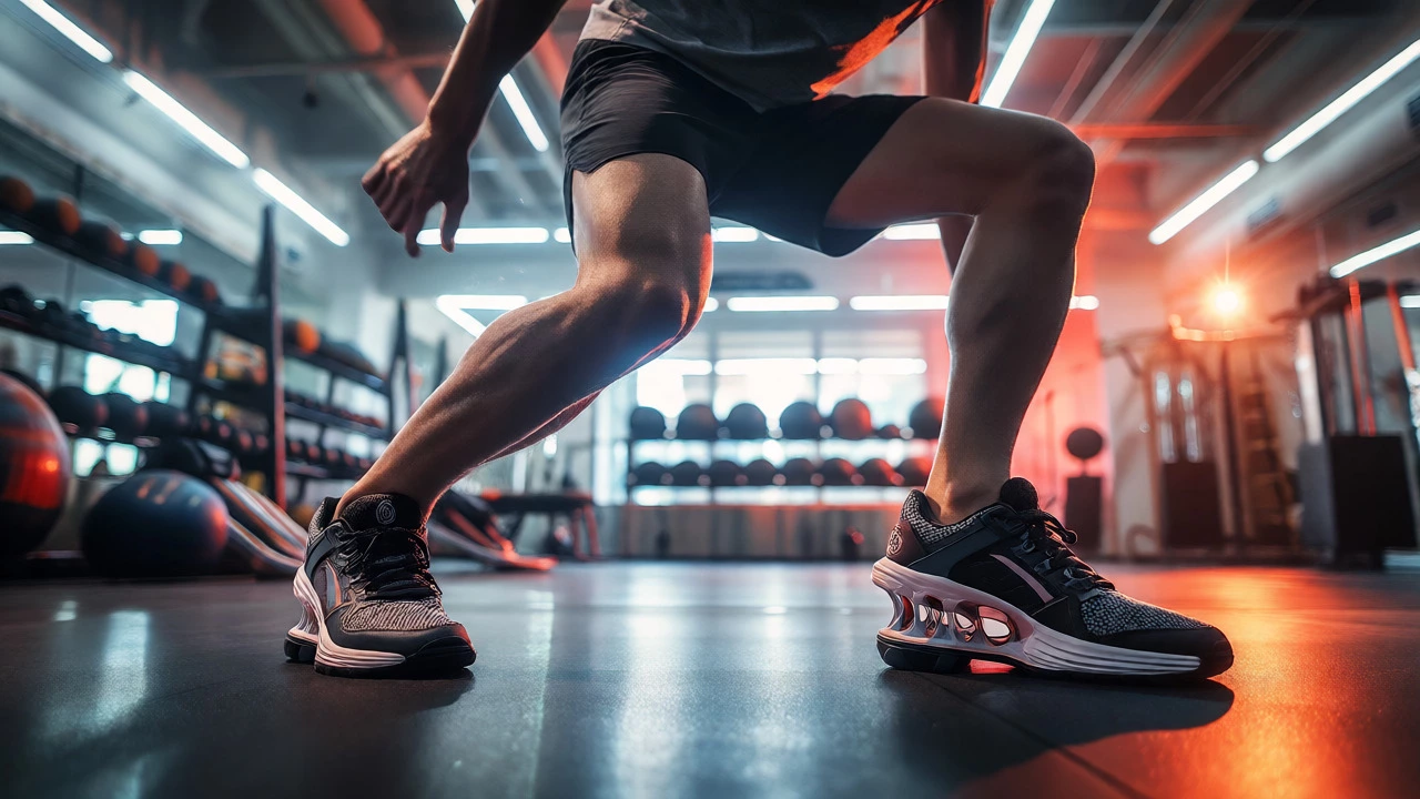 Athlete performing lateral lunges in supportive cross-trainers