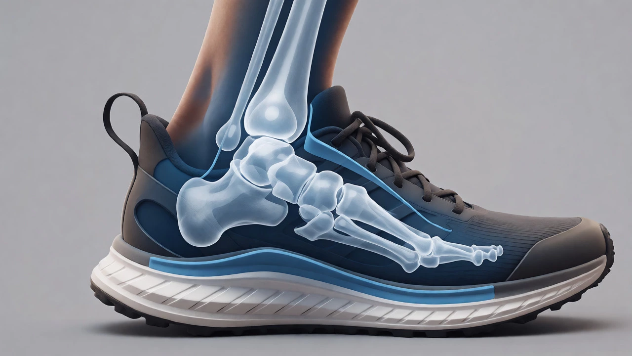 Medical illustration of Brooks GuideRails system supporting knee alignment and preventing valgus collapse.