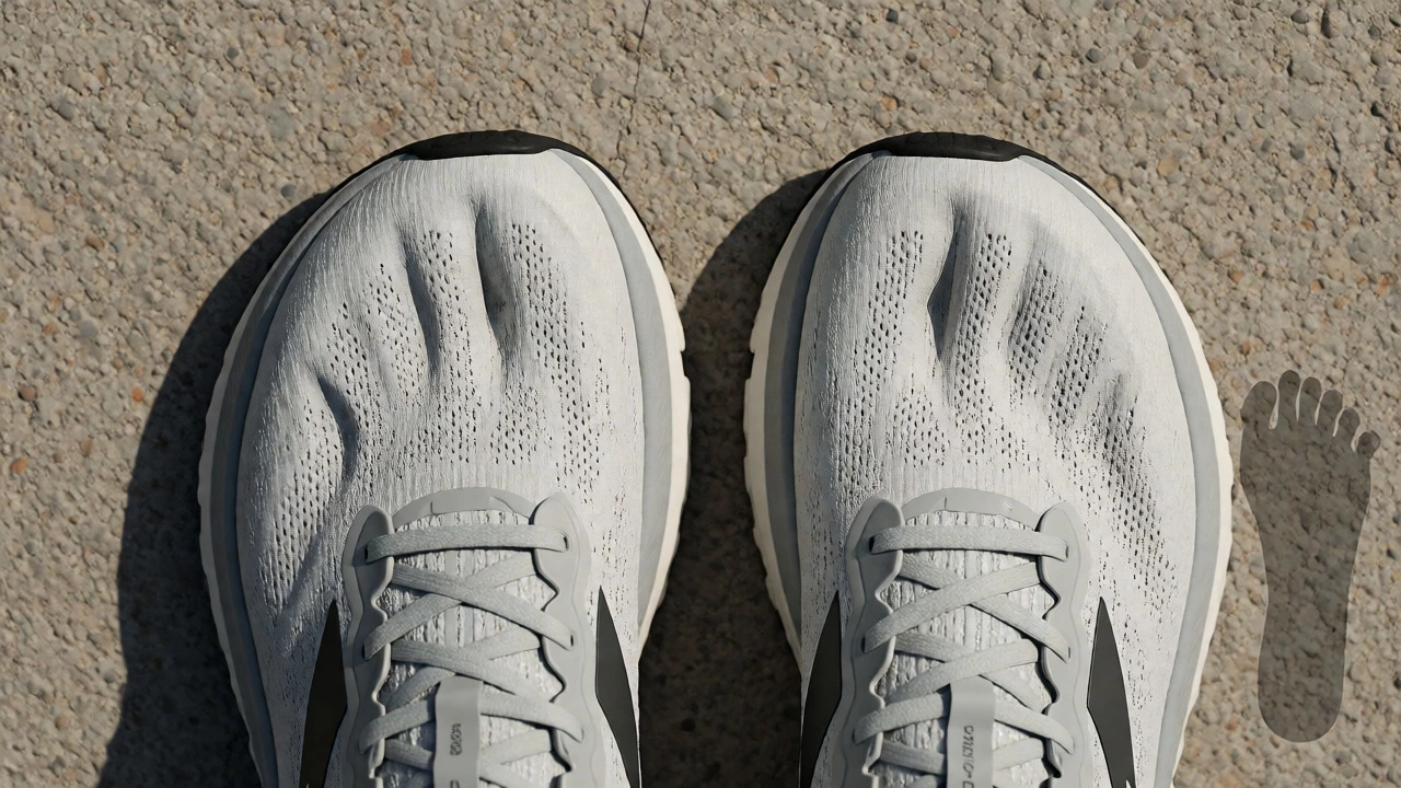 Top-down view of Brooks shoes highlighting the wide FootShape toe box and durable outsole rubber.